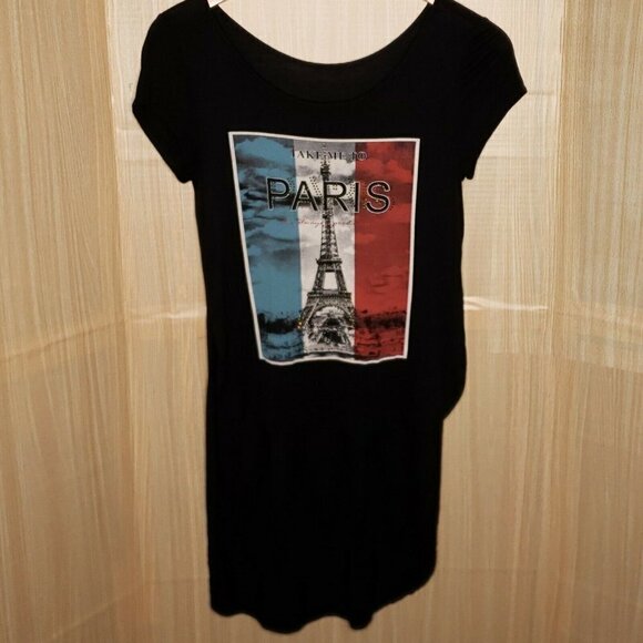 Fashion 21 Womens Black High Low Paris Top Large - Picture 1 of 6